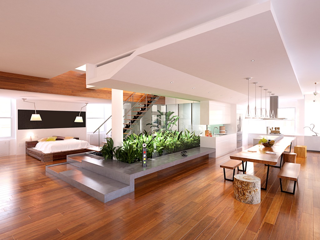 Luxury Industrial Loft with Sunken Indoor Garden Bed Floating Stairs and Open Concept Layout.jpg