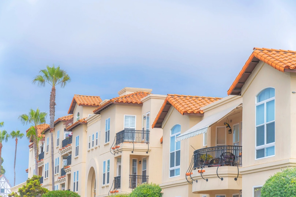 Spanish Style San Diego Condominiums with Red Tile Roofs and Wrought Iron Balconies.jpg